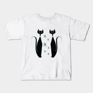 Mid Mod Pink and Turquoise Kitties Kids T-Shirt